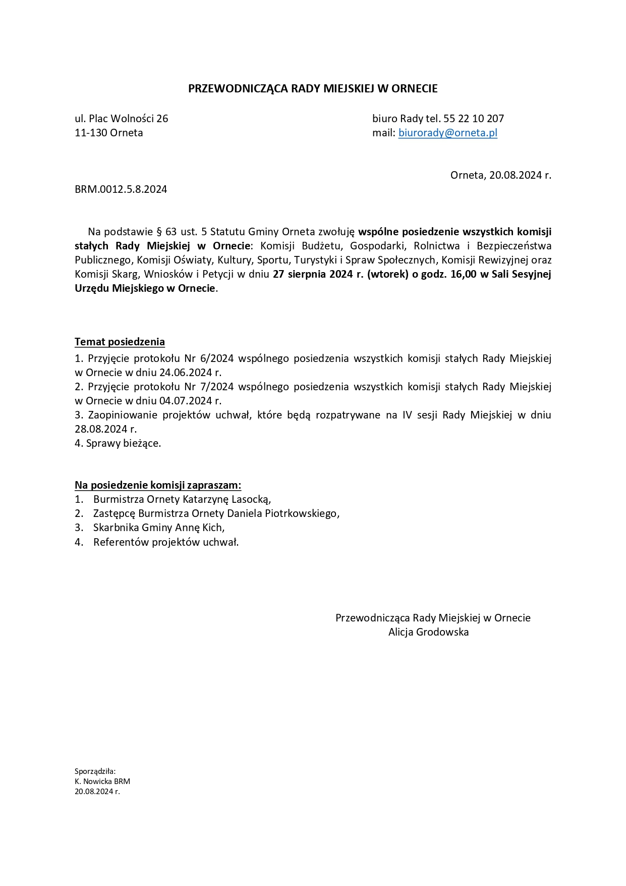 Wspólne posiedzenie wszystkich komisji stałych Rady Miejskiej w Ornecie